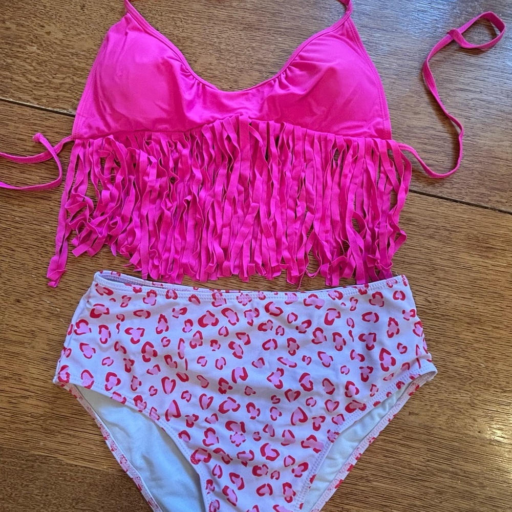 Apollo Swim Hot Pink Fringe Bikini Set